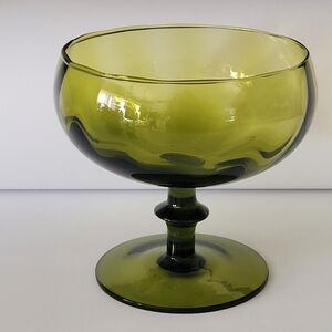 Vintage Green Glass Pedestal Candy Dish Bowl MCM
